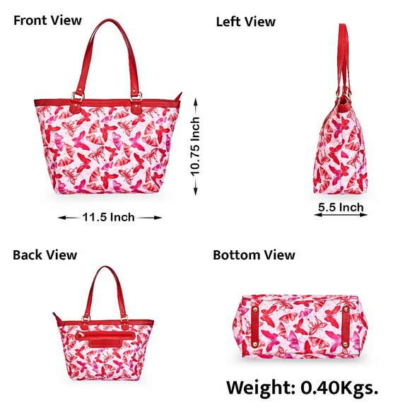 Hand Crafted Fabric Butterfly Print Women Shoulder Tote Bag, Top Handle Bag - Picture 3 of 8